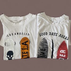 Lot of two H&M White sequin surfboard and LA California skate T-shirt | 10-12 yo